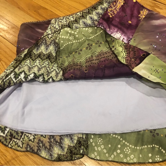 XOXO Collection Y2K Satin Patchwork Asymmetrical Mini Skirt - Picture 12 of 16